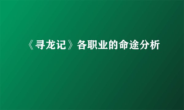 《寻龙记》各职业的命途分析