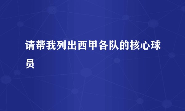 请帮我列出西甲各队的核心球员