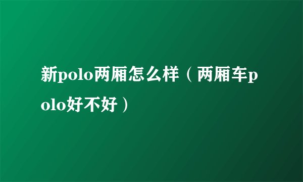 新polo两厢怎么样(两厢车polo好不好)