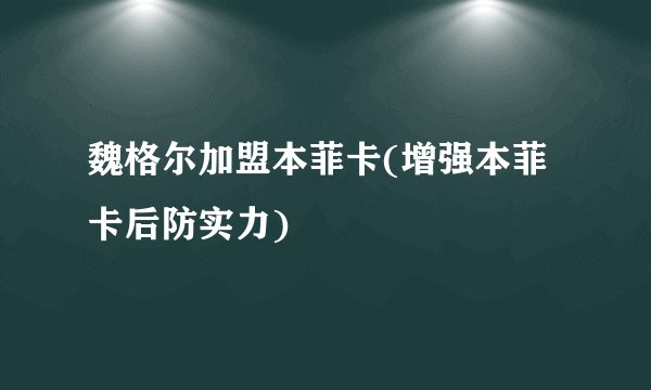 魏格尔加盟本菲卡(增强本菲卡后防实力)