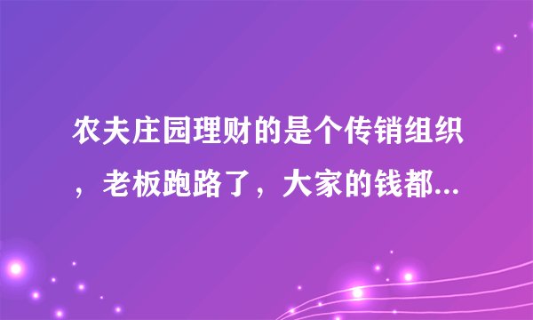 农夫庄园理财的是个传销组织，老板跑路了，大家的钱都回不来了