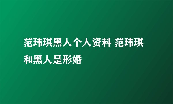 范玮琪黑人个人资料 范玮琪和黑人是形婚