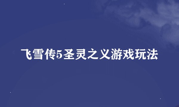 飞雪传5圣灵之义游戏玩法