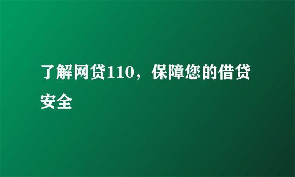 了解网贷110，保障您的借贷安全
