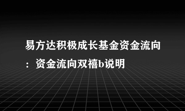 易方达积极成长基金资金流向：资金流向双禧b说明