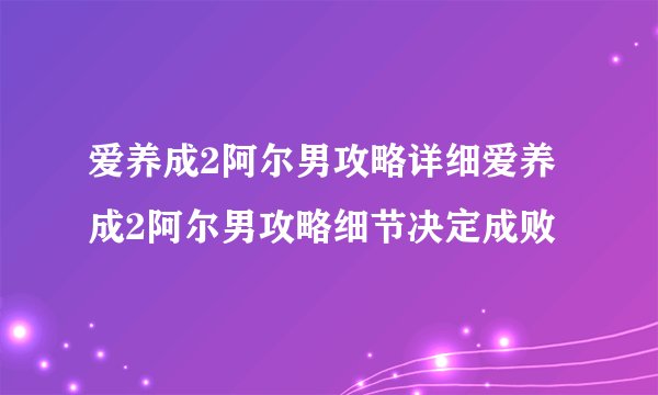 爱养成2阿尔男攻略详细爱养成2阿尔男攻略细节决定成败