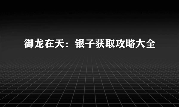 御龙在天：银子获取攻略大全