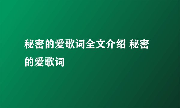 秘密的爱歌词全文介绍 秘密的爱歌词