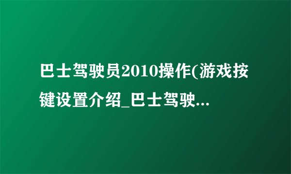 巴士驾驶员2010操作(游戏按键设置介绍_巴士驾驶员2010操作(游戏按键设置是什么