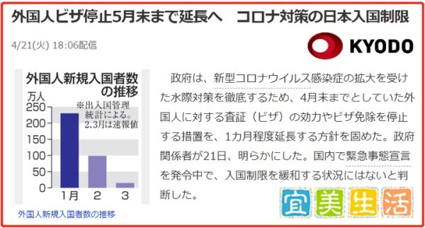 【时事】日本禁止外国人入境政策延长至5月末！