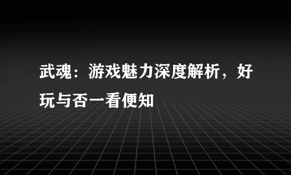 武魂：游戏魅力深度解析，好玩与否一看便知