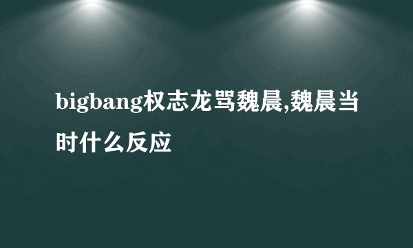 bigbang权志龙骂魏晨,魏晨当时什么反应