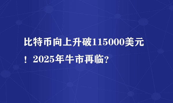 比特币向上升破115000美元！2025年牛市再临？