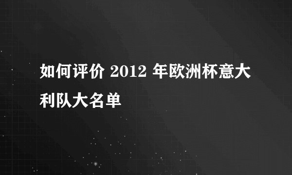 如何评价 2012 年欧洲杯意大利队大名单