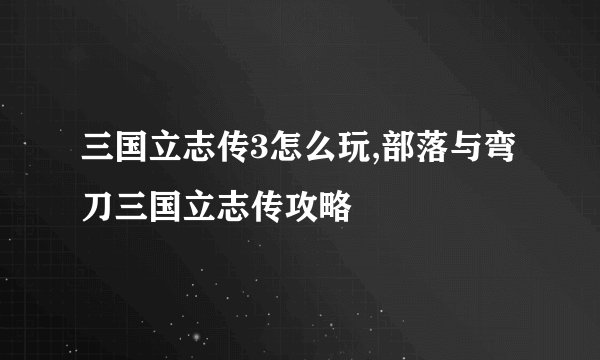 三国立志传3怎么玩,部落与弯刀三国立志传攻略