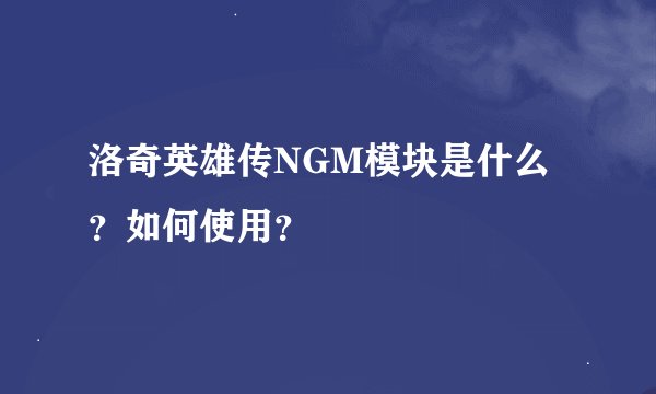 洛奇英雄传NGM模块是什么？如何使用？