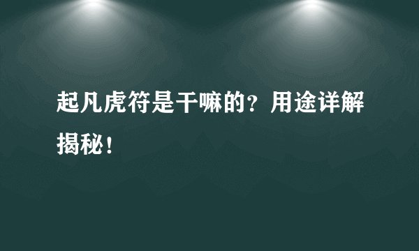 起凡虎符是干嘛的？用途详解揭秘！