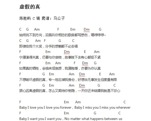 虚假的真(陈胜与的_)吉他谱给我个全面的.