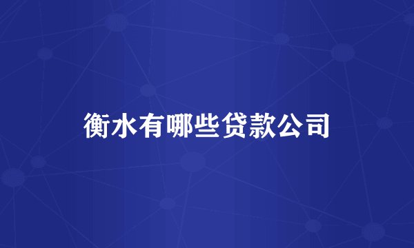 衡水有哪些贷款公司