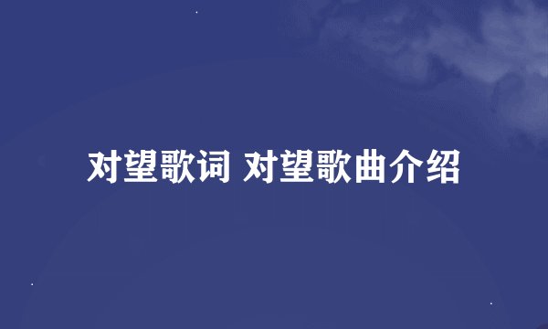 对望歌词 对望歌曲介绍
