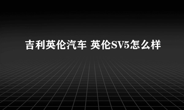 吉利英伦汽车 英伦SV5怎么样