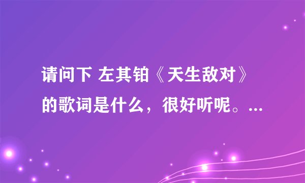 请问下 左其铂《天生敌对》的歌词是什么，很好听呢。准确的。