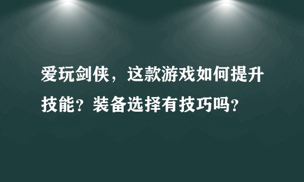 爱玩剑侠,这款游戏如何提升技能?装备选择有技巧吗?