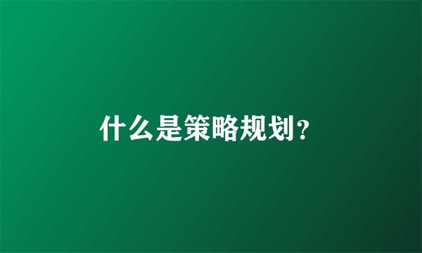 什么是策略规划？