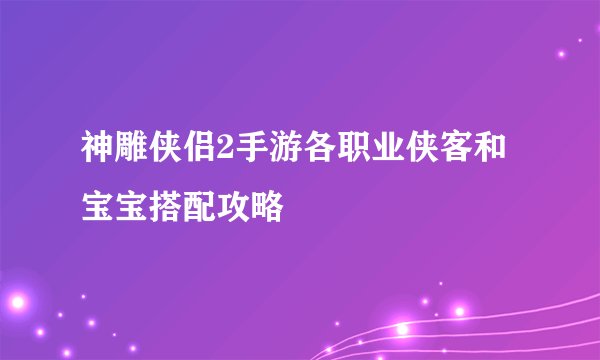 神雕侠侣2手游各职业侠客和宝宝搭配攻略