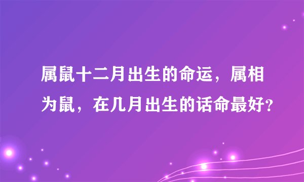 属鼠十二月出生的命运，属相为鼠，在几月出生的话命最好？