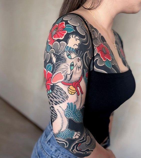 樱花臂纹身 图案图片 花臂纹身