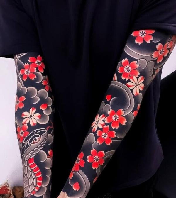 樱花臂纹身 图案图片 花臂纹身