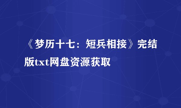 《梦历十七：短兵相接》完结版txt网盘资源获取