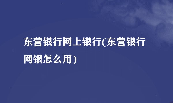东营银行网上银行(东营银行网银怎么用)