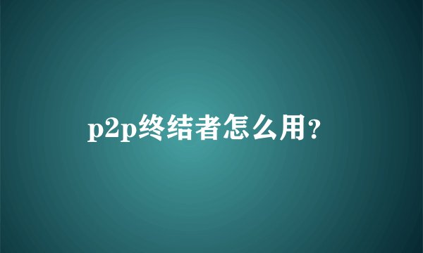 p2p终结者怎么用？