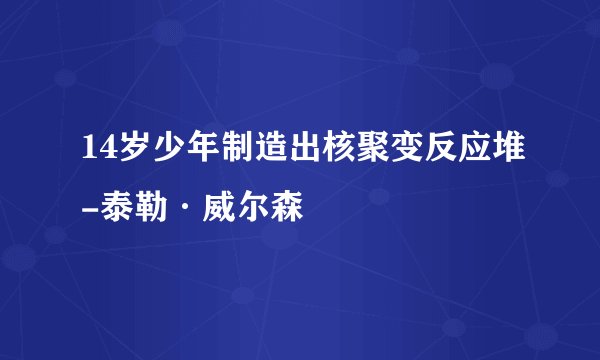 14岁少年制造出核聚变反应堆-泰勒·威尔森