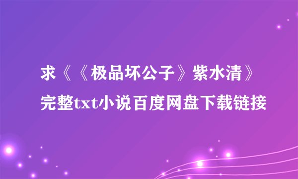 求《《极品坏公子》紫水清》完整txt小说百度网盘下载链接