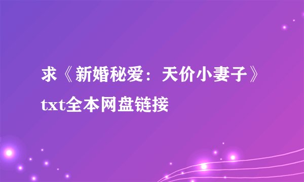 求《新婚秘爱：天价小妻子》txt全本网盘链接