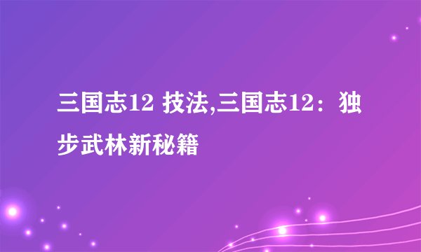 三国志12 技法,三国志12：独步武林新秘籍