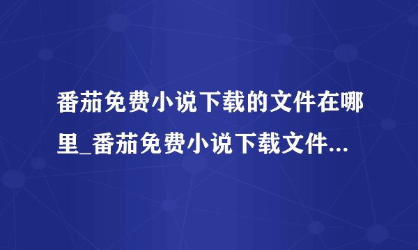 番茄免费小说下载的文件在哪里_番茄免费小说下载文件位置说明